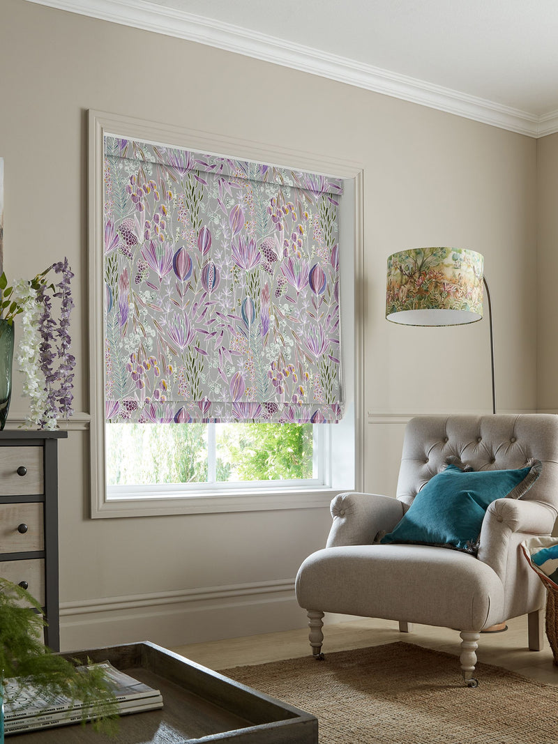 Voyage roman blind Dahlia Grey Masina, imported from the UK