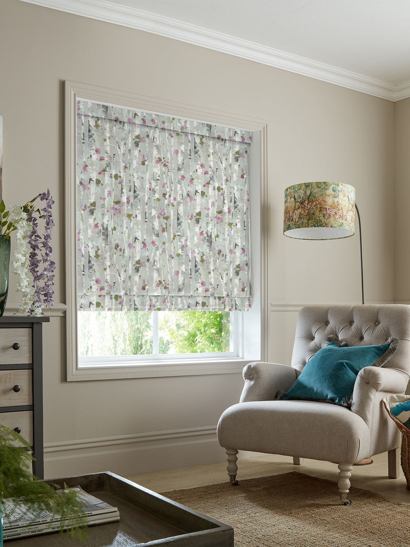 Voyage Peony Purple Hoppa roman blind, UK version