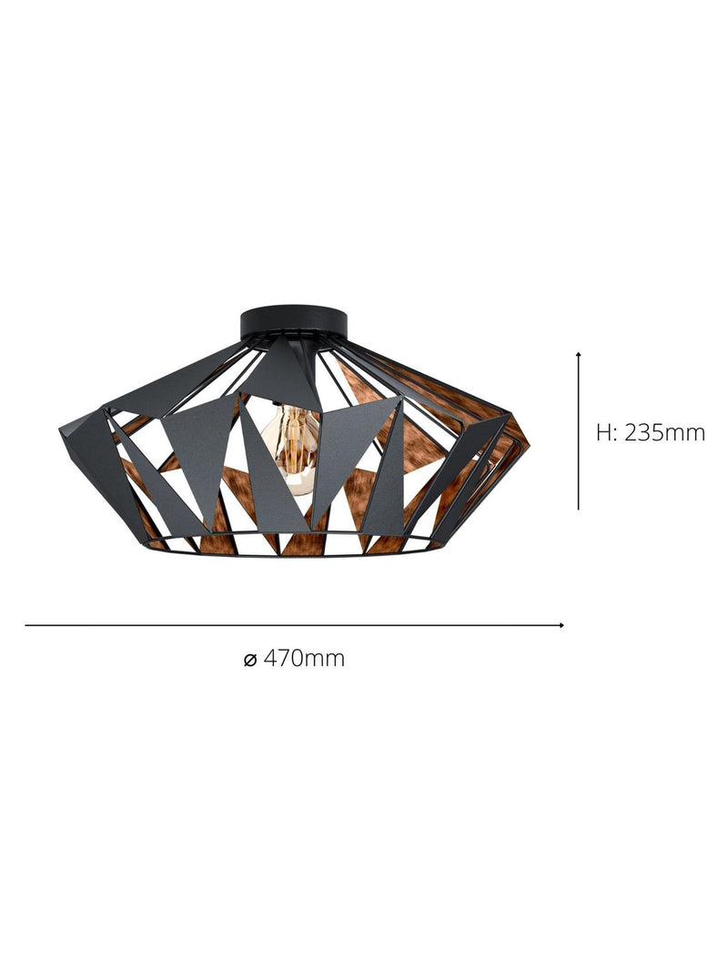 Eglo flush ceiling light black/copper geometric (British brand)