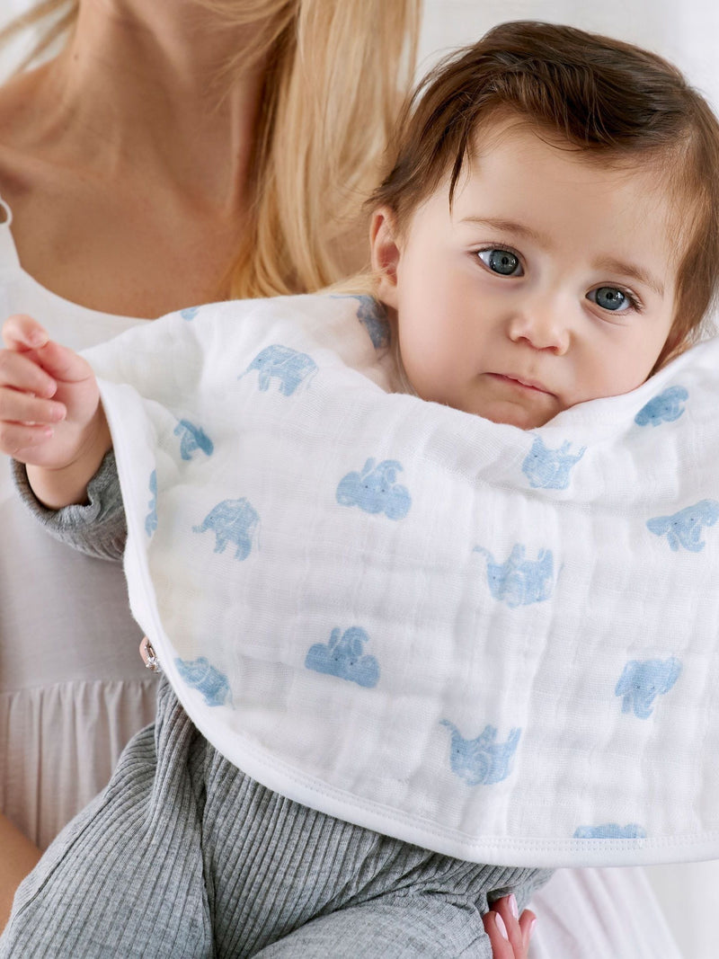 aden + anais white cotton muslin burpy bibs 2 pack, imported from the UK