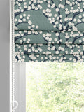 Blue Grove teal roman blind with white blossoms - British product