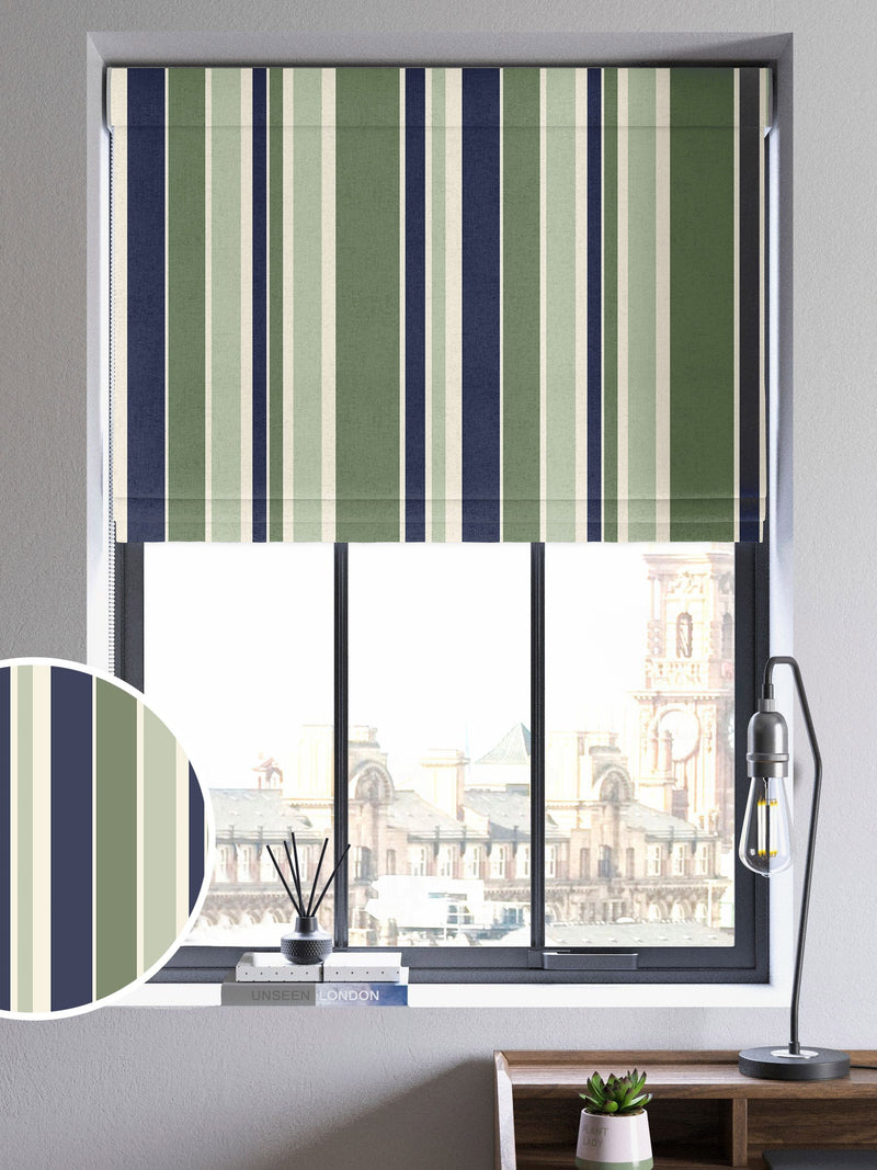 Green Huddson roman blind made to measure cotton - British product