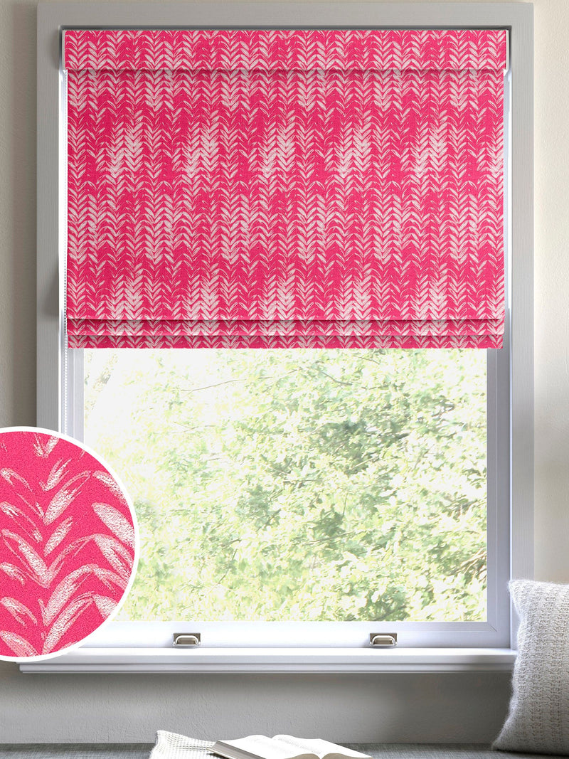 Pink leaf print made to measure Roman blind - British product