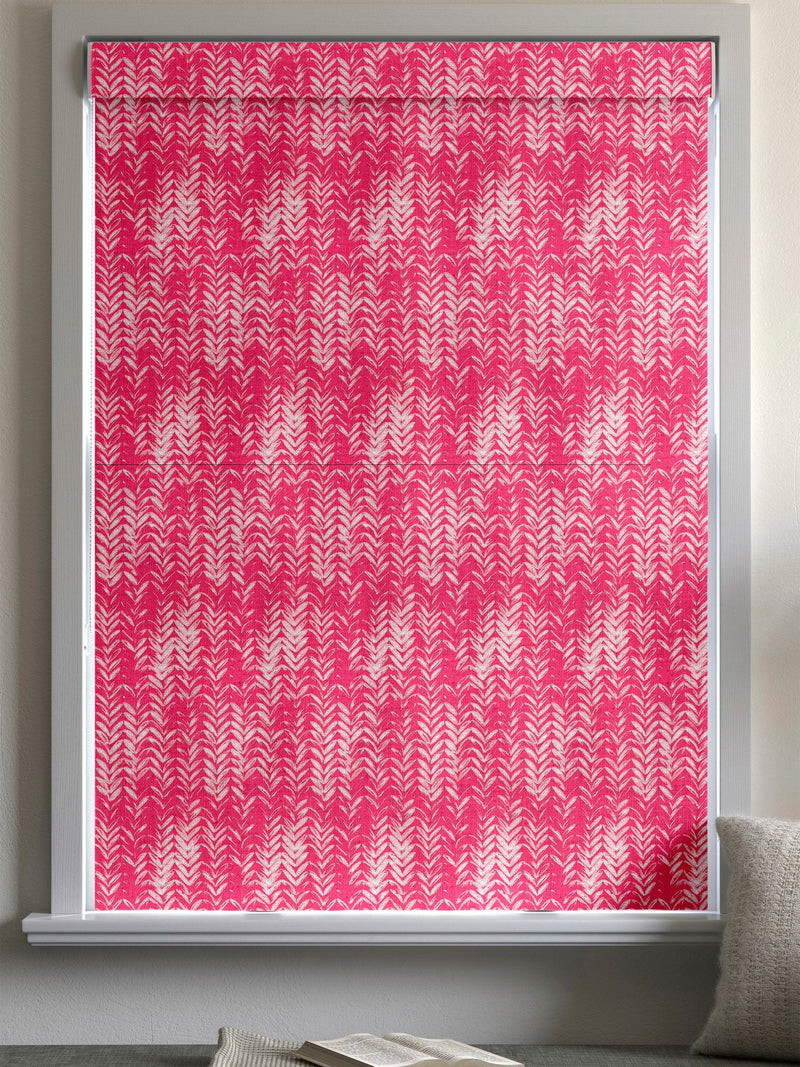 Pink leaf print made to measure Roman blind - British product