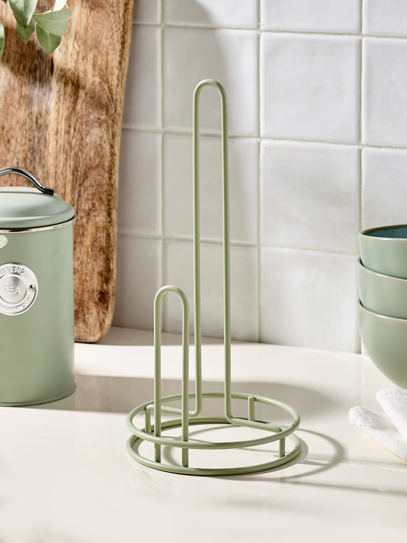 Sage green wire kitchen roll holder (British brand)
