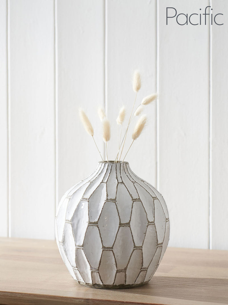 Geometric stoneware vase Pacific White Gaudi 20cm, imported from the UK