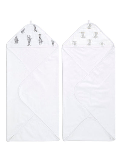 Next aden + anais White 100% Cotton Essentials Hooded Towel Safari Babes 2 Pack- Buy online at McGrocer