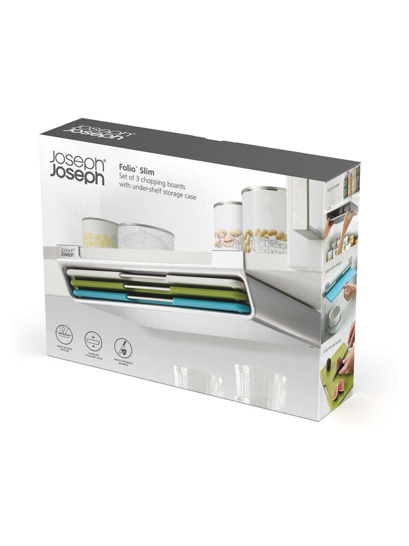 Joseph Joseph black Folio slim under-shelf chopping board set, imported from the UK