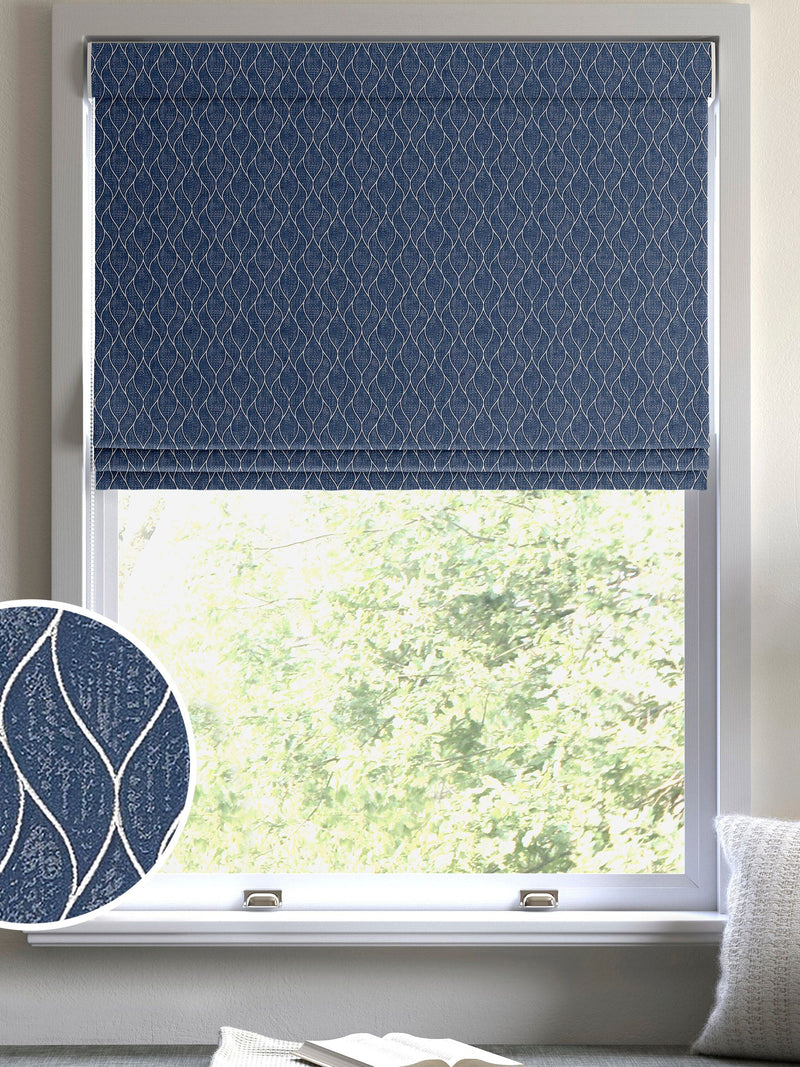 Molton made to measure roman blind in blue, imported from the UK