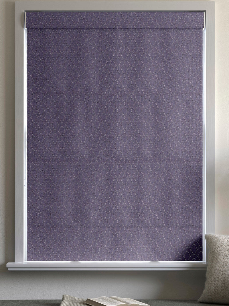 Purple Molton made to measure roman blind, imported from the UK