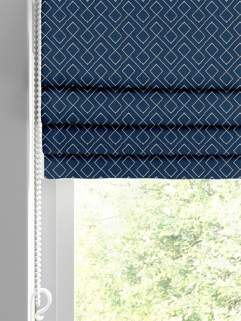 Sicily blue roman blind with diamond pattern - British product