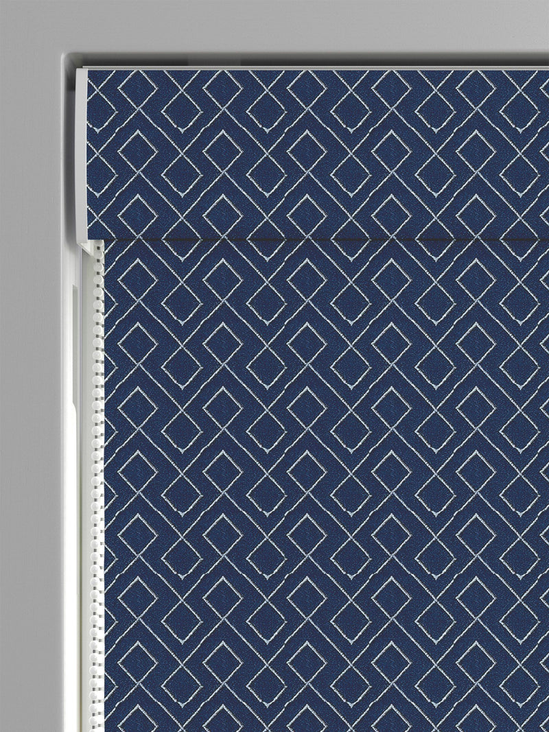 Sicily blue roman blind with diamond pattern - British product