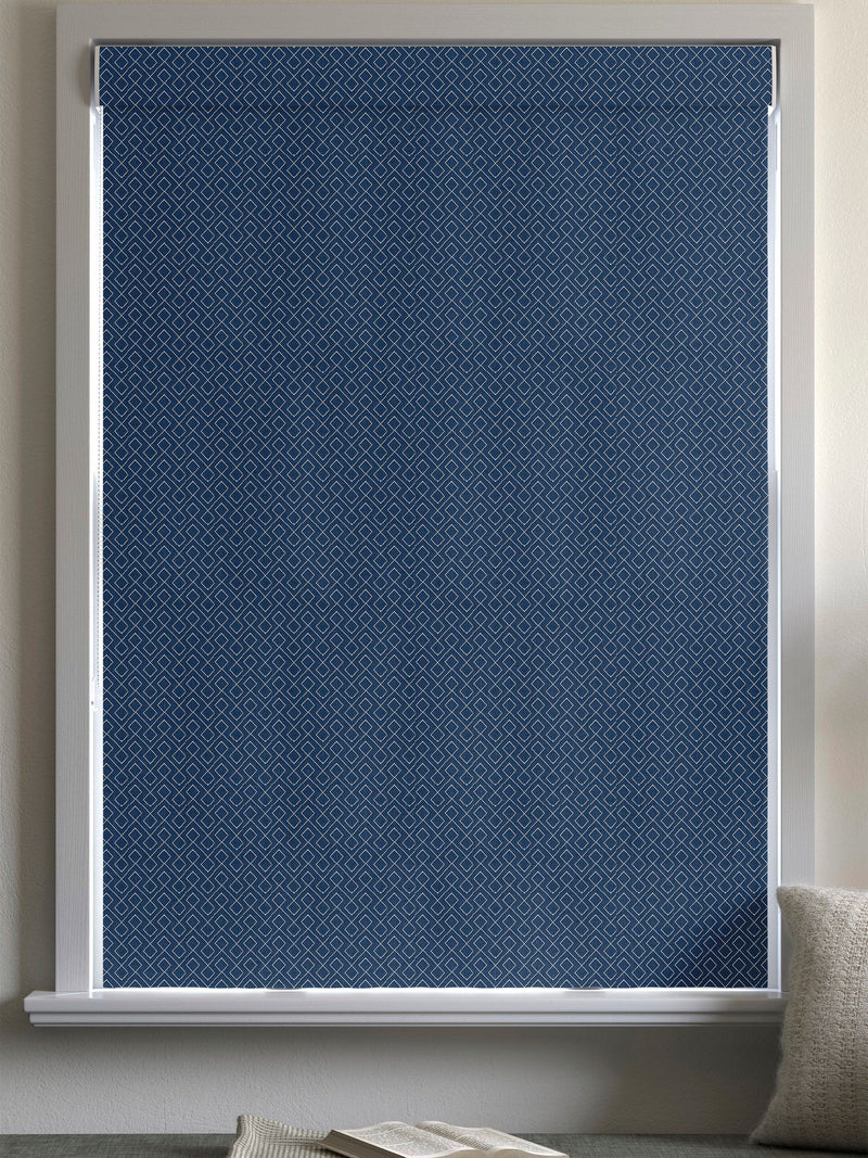 Sicily blue roman blind with diamond pattern - British product