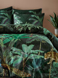 Riva Paoletti Green Siona Tropical reversible duvet cover and pillowcase set, imported from the UK