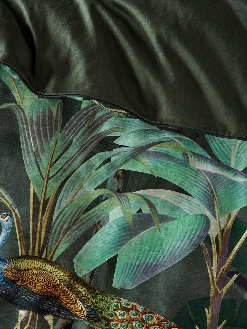 Riva Paoletti Green Siona Tropical reversible duvet cover and pillowcase set, imported from the UK
