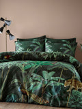 Riva Paoletti Green Siona Tropical reversible duvet cover and pillowcase set, imported from the UK