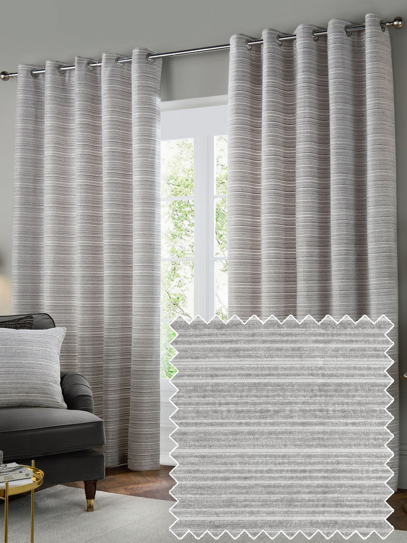 Paoletti silver jupiter chenille jacquard eyelet curtains, UK version