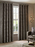 Paoletti brown Manhattan velvet fully lined eyelet curtains, UK version