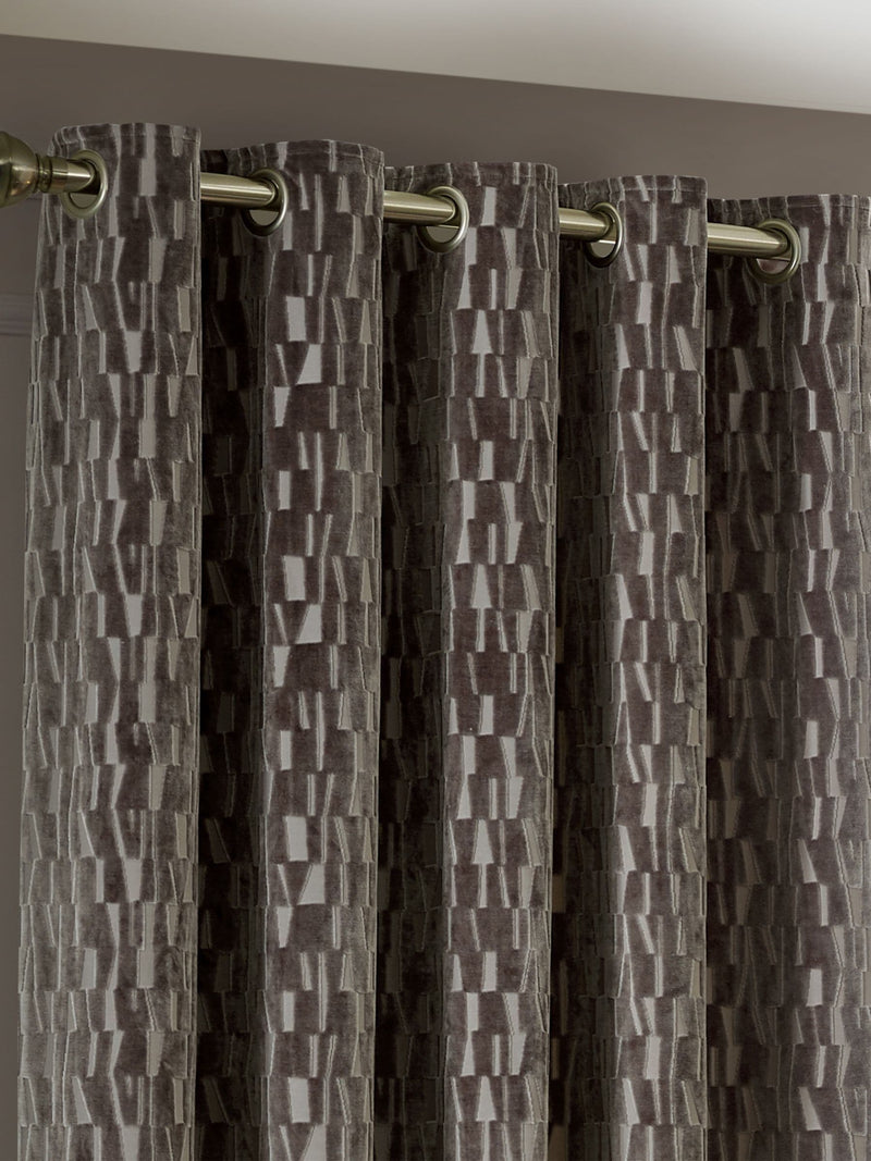 Paoletti brown Manhattan velvet fully lined eyelet curtains, UK version