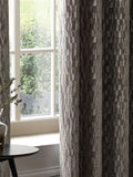 Paoletti brown Manhattan velvet fully lined eyelet curtains, UK version
