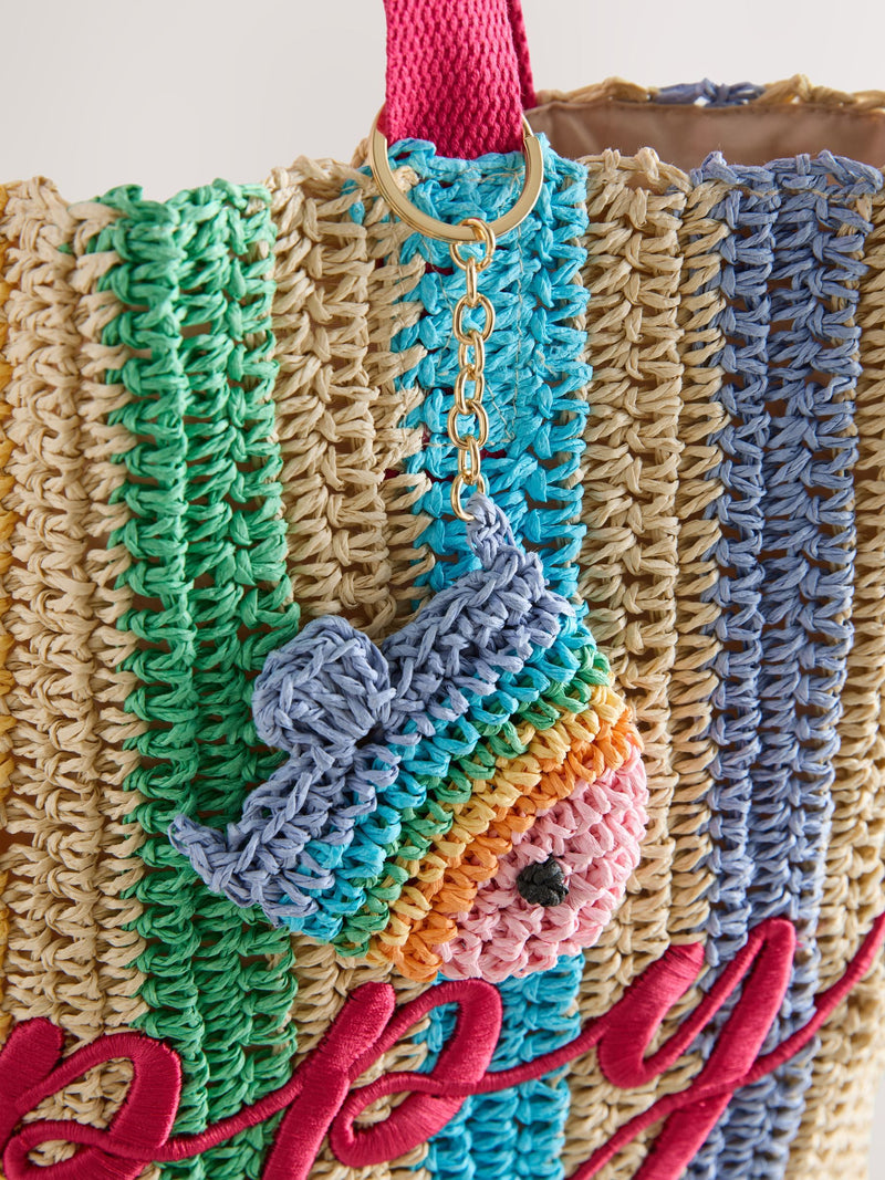 Little Bird by Jools Oliver multi rainbow raffia tote bag, UK version