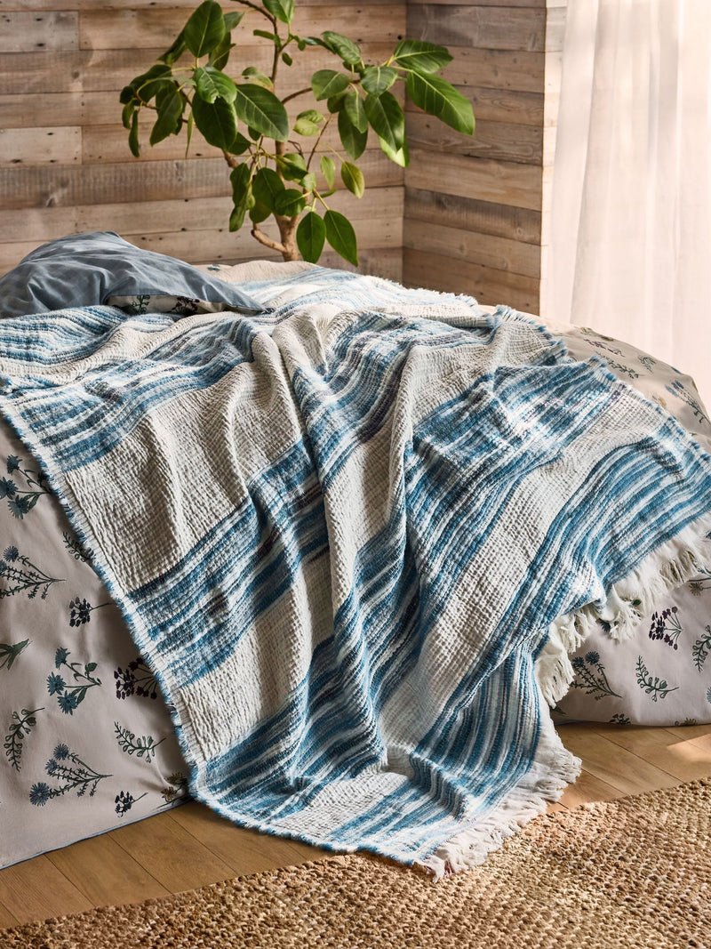 FatFace blue textured ombre stripe throw 180cm (British brand)