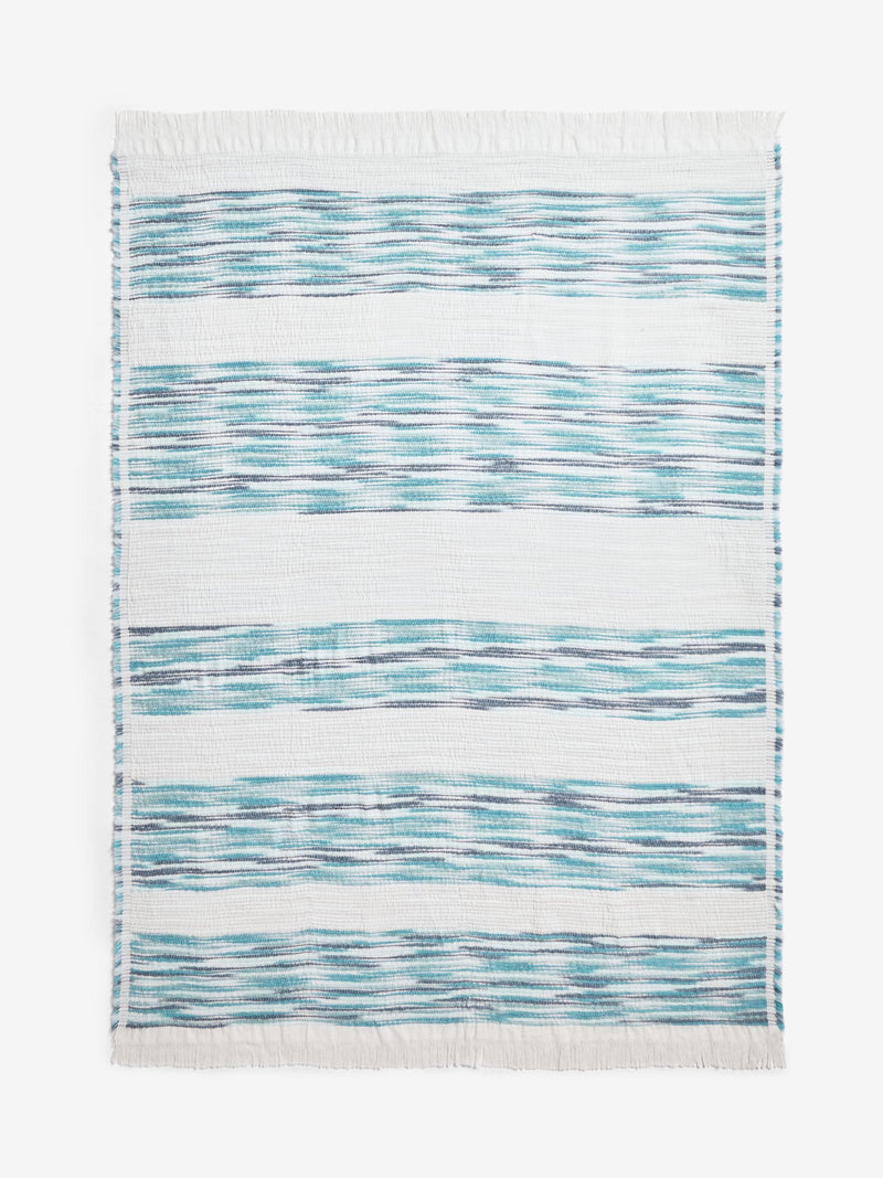 FatFace blue textured ombre stripe throw 180cm (British brand)