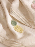 JoJo Maman Bébé knitted baby blanket with crochet fruit details, imported from the UK