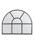 Nkuku black iron arch overmantle mirror, imported from the UK