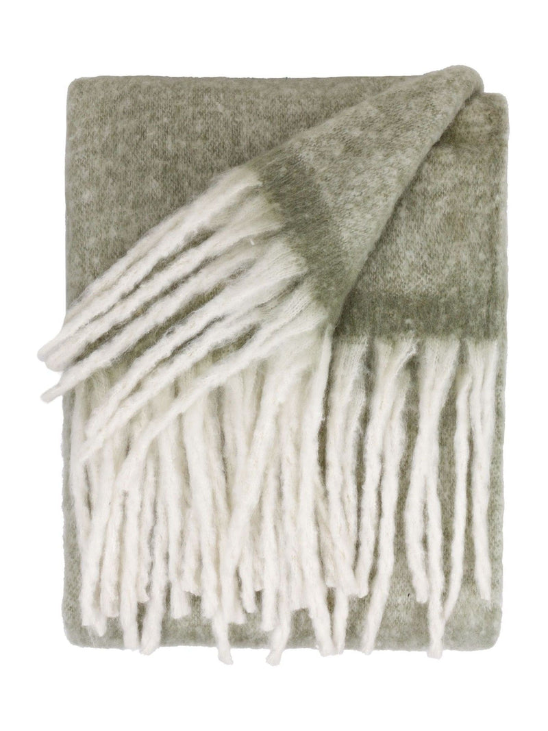 Furn Green woven tasselled throw 180cm x 140cm, imported from the UK