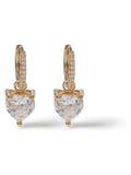 Aela gold tone heart drop earrings with diamond simulants, imported from the UK