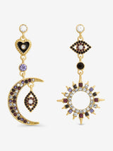 Mood Gold Tone Multi Colour Crystal Mismatch Celestial Earrings