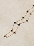 Gold Tone Jet Clover Long Necklace with Lobster Clasp