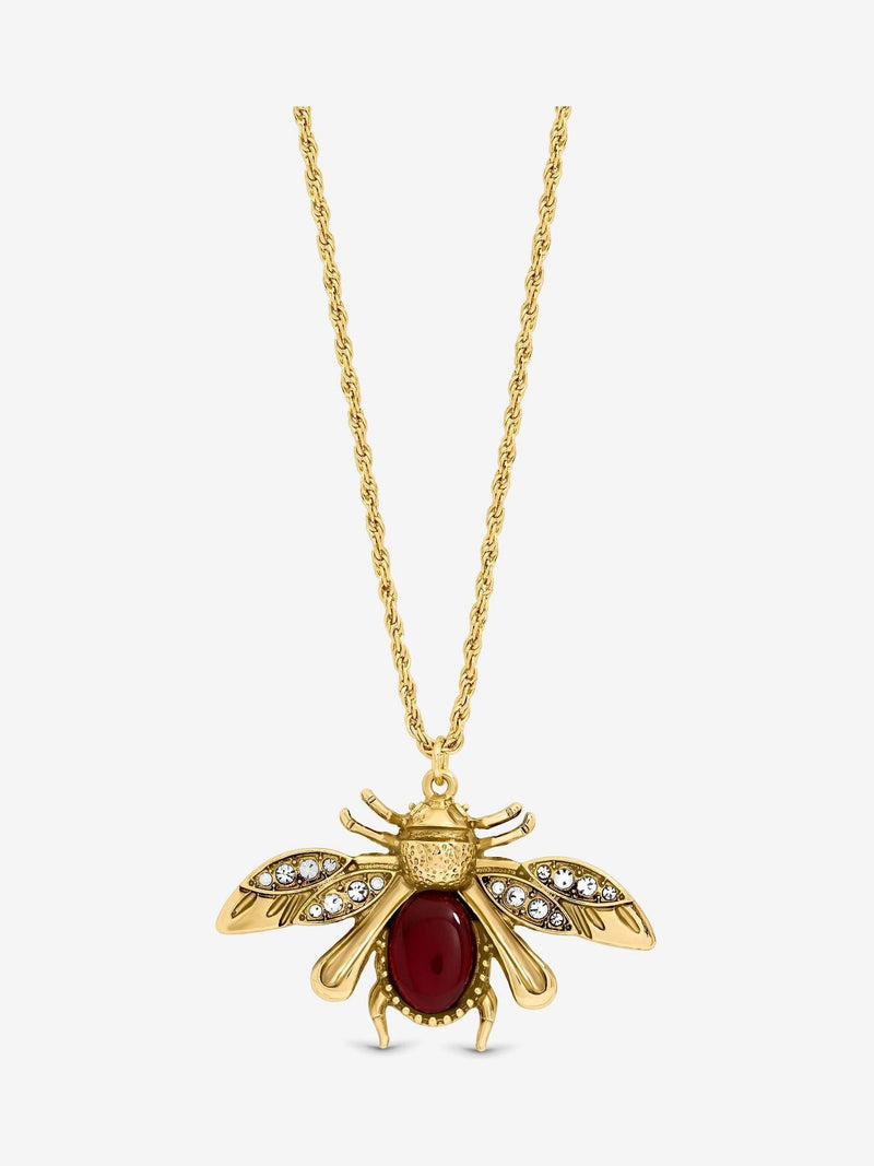 Gold Plated Insect Design Long Pendant Necklace with Twisted Rope and Chain Extender