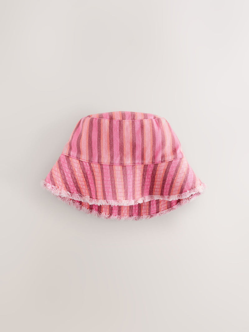 Bucket hat pink striped washed denim, imported from the UK