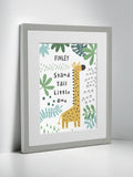 Jonnys Sister personalised giraffe children's nursery framed print 12 x 10 inches, imported from the UK