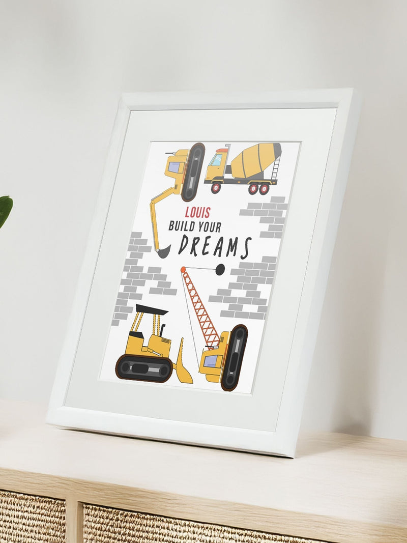 Jonnys Sister Personalised Construction Framed Print for Children's Nursery 12x10 inches, imported from the UK