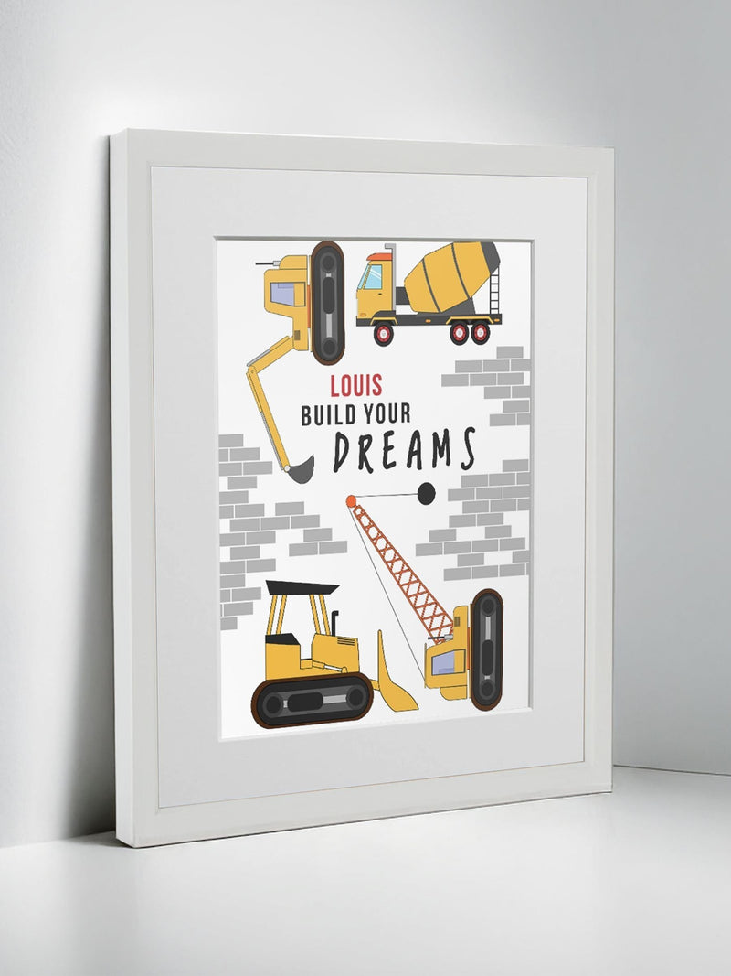 Jonnys Sister Personalised Construction Framed Print for Children's Nursery 12x10 inches, imported from the UK