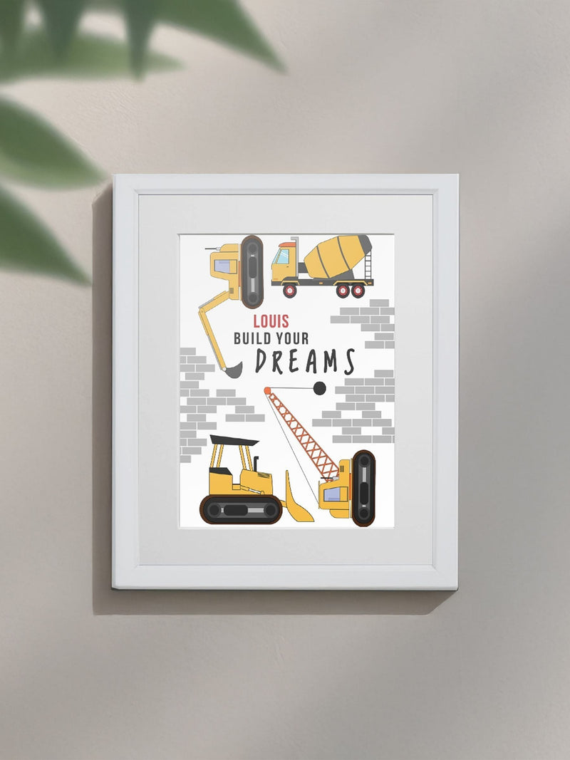 Jonnys Sister Personalised Construction Framed Print for Children's Nursery 12x10 inches, imported from the UK