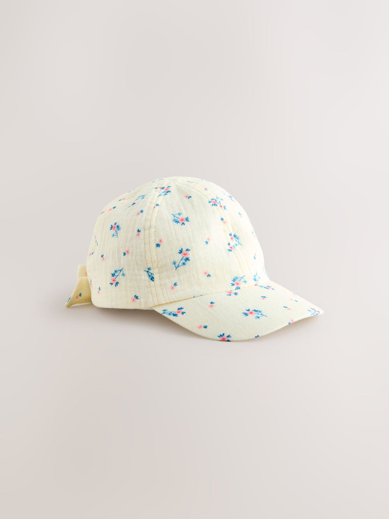 Floral blue bow back cap children's 100% cotton, imported from the UK