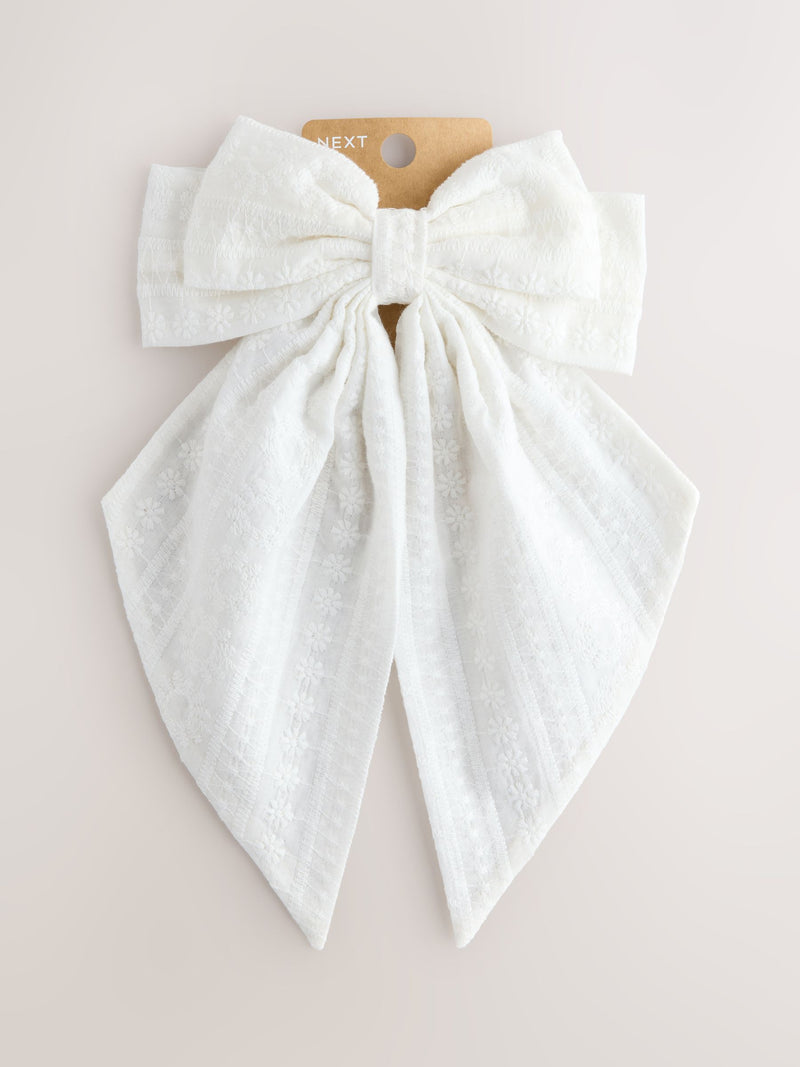 White broderie headband with large bow, UK version