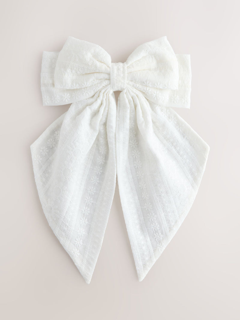 White broderie headband with large bow, UK version