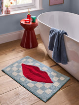 Next Eleanor Bowmer Blue Checkerboard Lips 100% Cotton Bath Mat 50cm x 80cm- Buy online at McGrocer