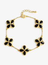 Inicio Gold Tone Jet Enamel Clover Bracelet