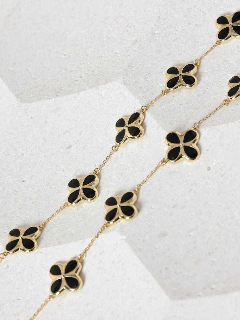 Inicio Gold Tone Jet Enamel Clover Bracelet, UK version
