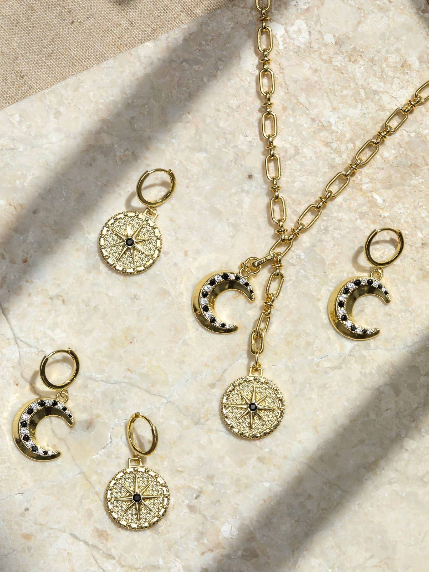 Inicio Gold Tone Celestial Moon Charm Hoop Earrings