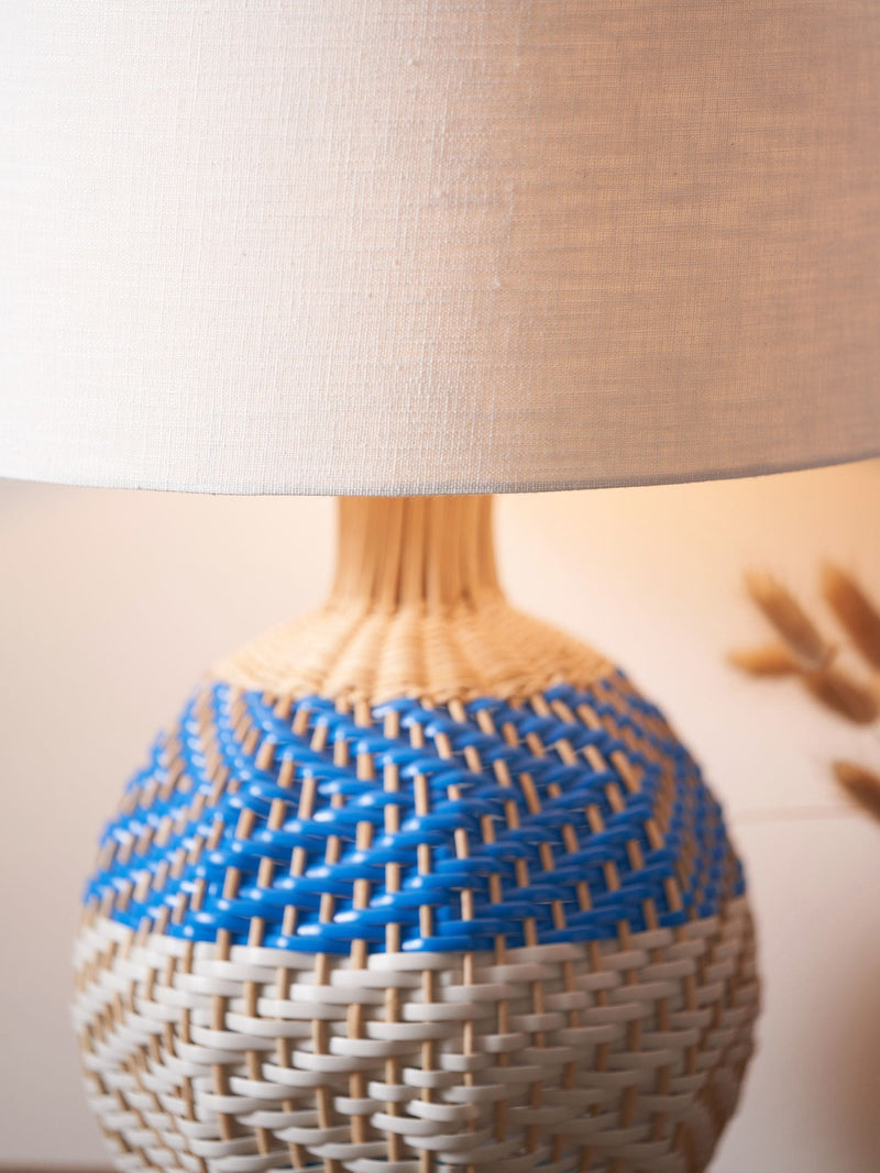 Designers Guild Cobalt Brera rattan table lamp, UK version