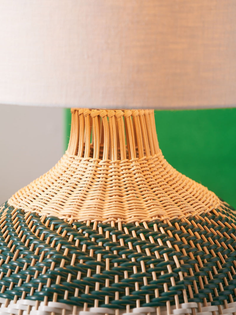 Designers Guild emerald brera rattan table lamp 67cm, imported from the UK