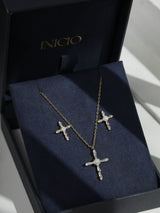 Next Inicio Gold Cubic Zirconia and Opal Cross Set Gift Box with 17'' Chain- Buy online at McGrocer