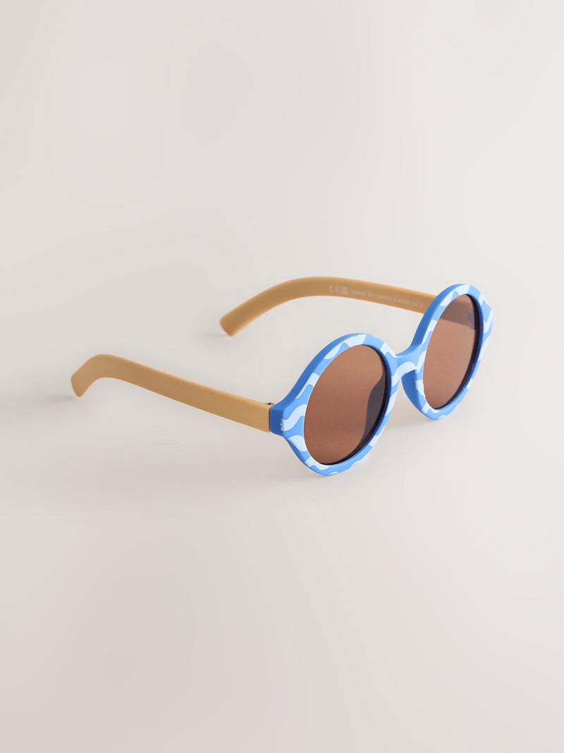 Blue and yellow round sunglasses (British brand)